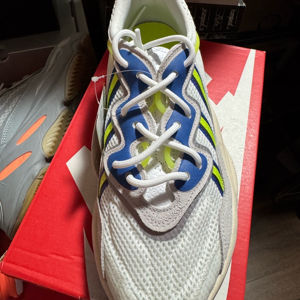 Adidas Ozweego White with Blue and Neon Accents size 8